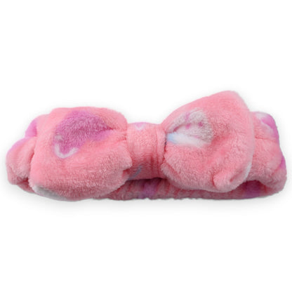 Flauschiges rosa Kosmetik-Haarband mit Schleife, weich und mädchenhaft, für Make-up und Hautpflege