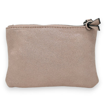 Weiche, glänzende Stoffgeldbörse in Rosé mit Reißverschluss und Sternanhänger, kleine Clutch für Münzen und Karten