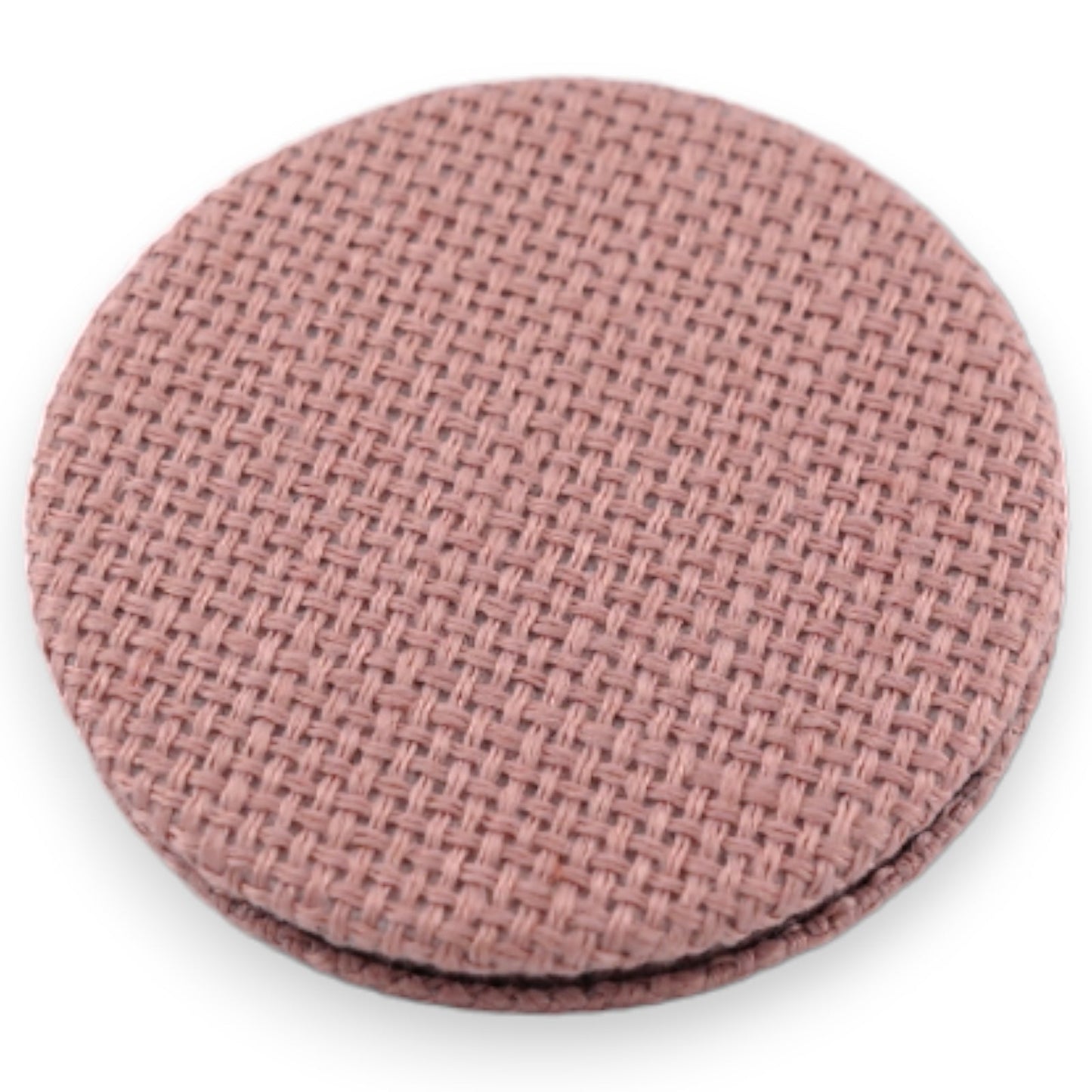 Kleiner runder Taschenspiegel in Rosa mit feinem Webmuster, ideal als Accessoire oder Geschenk für Damen