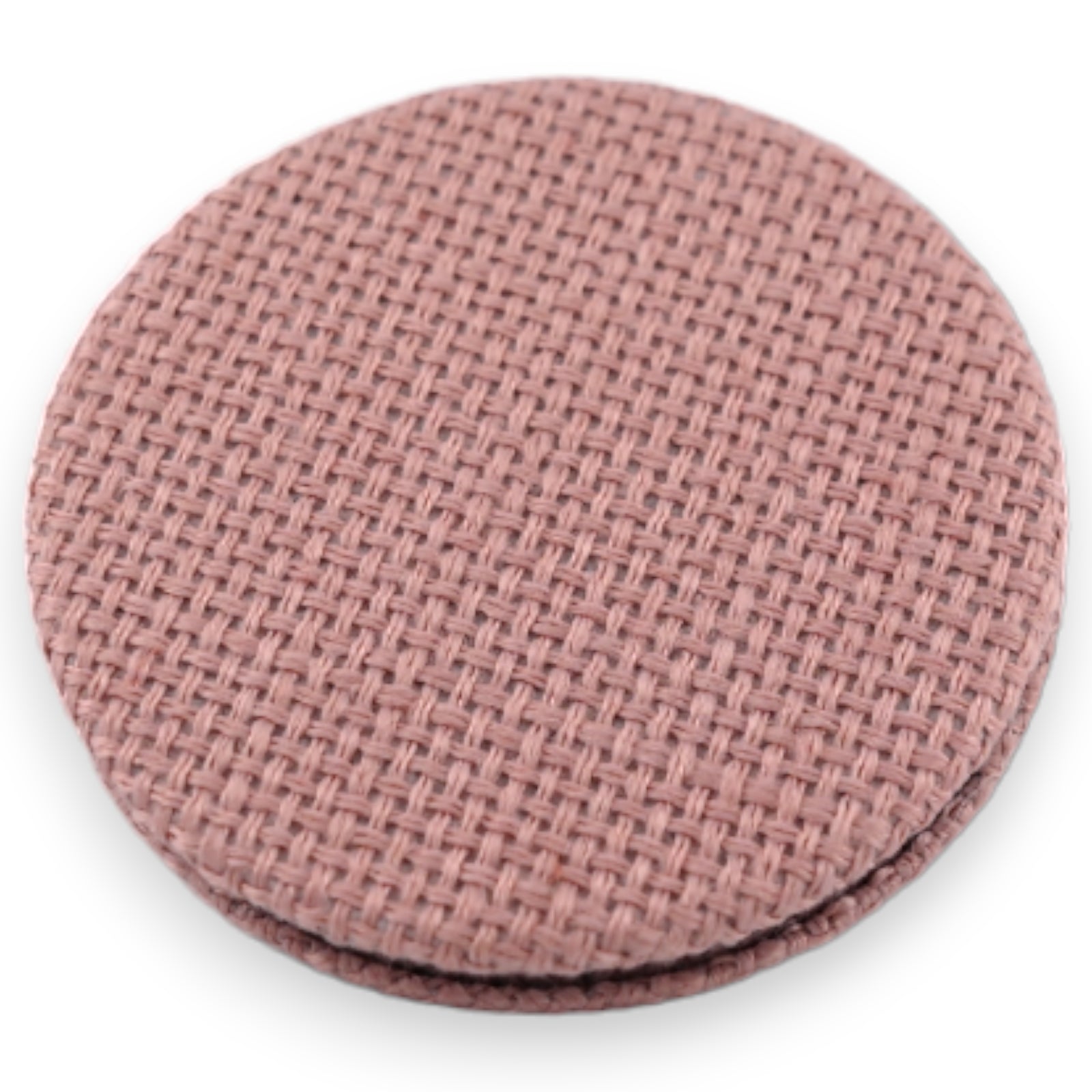 Kleiner runder Taschenspiegel in Rosa mit feinem Webmuster, ideal als Accessoire oder Geschenk für Damen