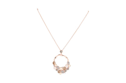 Elegante Halskette mit rosévergoldetem Anhänger, runde Form mit Wabenmuster aus verschiedenfarbigen Metallplättchen