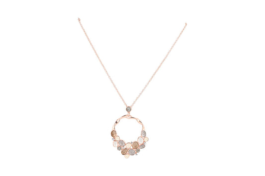 Elegante Halskette mit rosévergoldetem Anhänger, runde Form mit Wabenmuster aus verschiedenfarbigen Metallplättchen