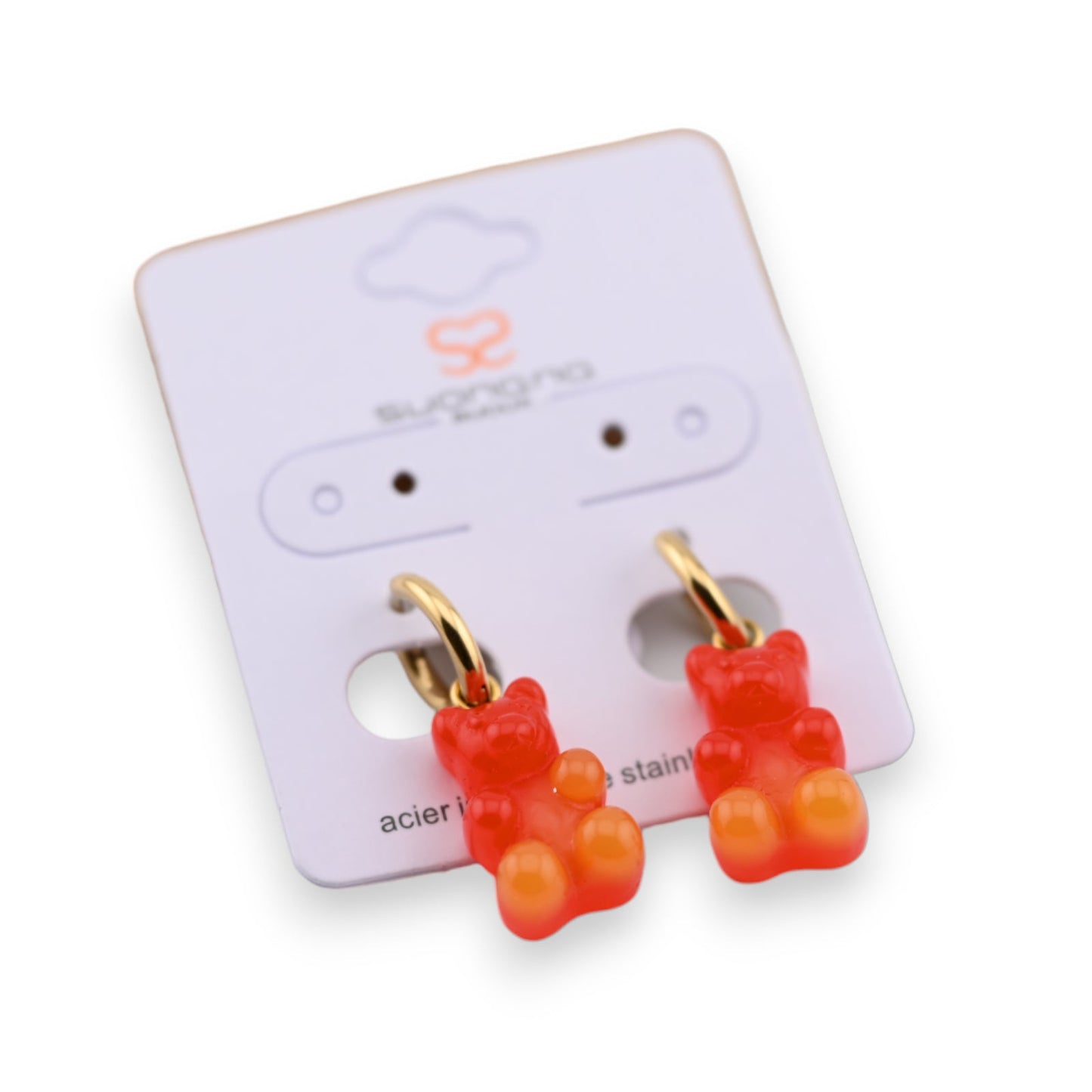 Ohrringe aus Stahl Teddybär Süßigkeit Orange Blut