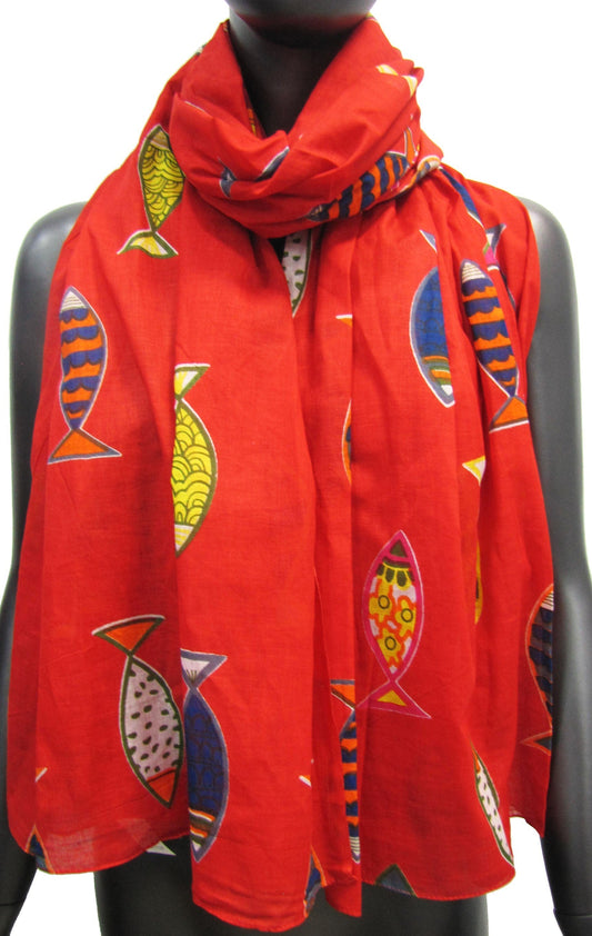 Schal in Orange mit Fischmotiv