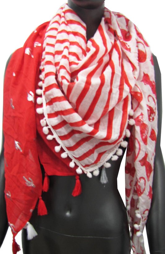 4-seitiges rotes Patchwork-Tuch mit Matrosenmuster und Katze