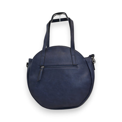 Runde marineblaue Lederhandtasche mit Reißverschluss und Tragegriffen, elegantes Design für stilbewusste Frauen