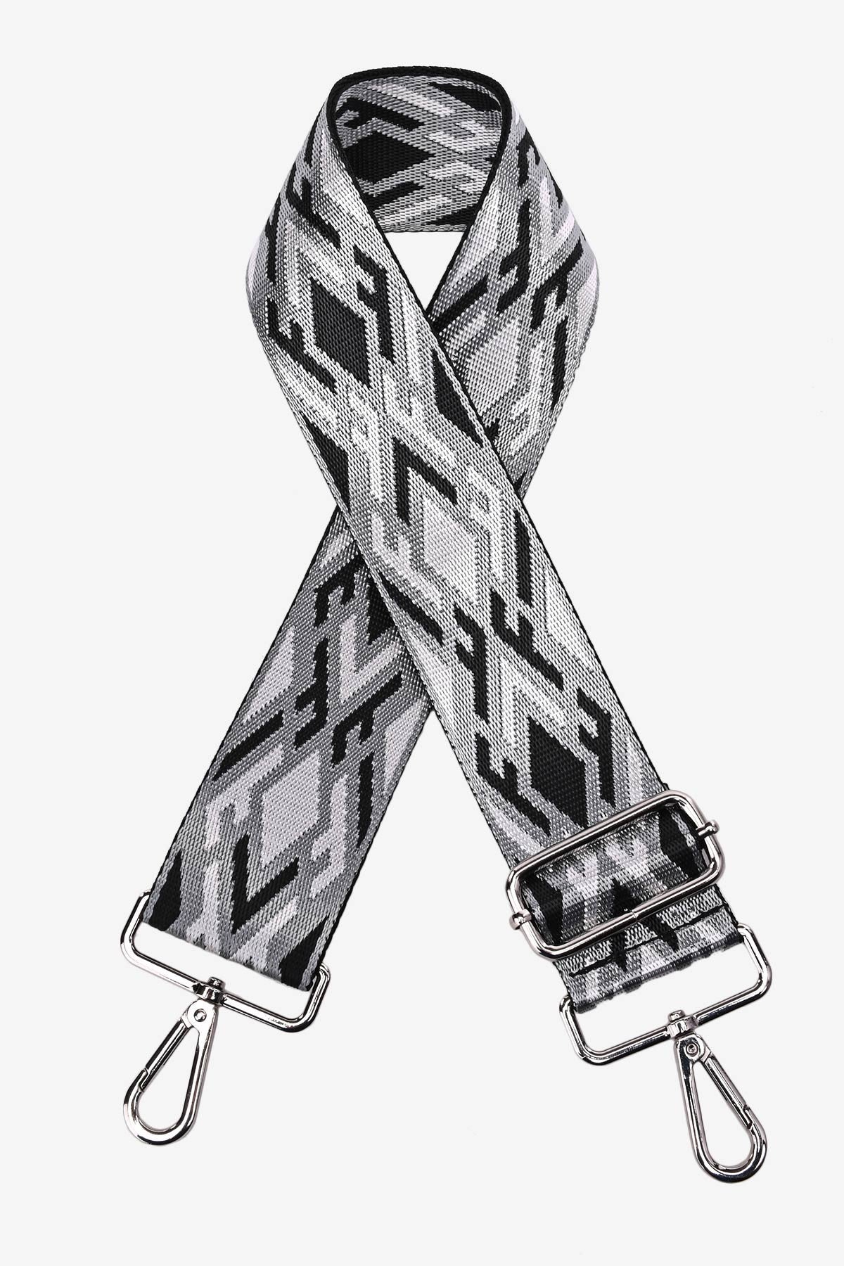 Schulterriemen aus Stoff mit geometrischem Schwarz-Grau-Muster