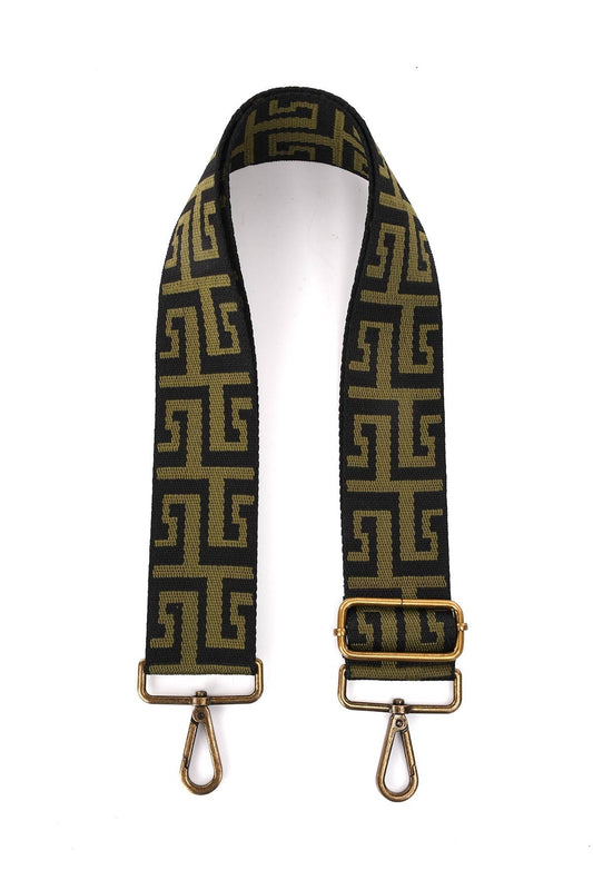 Schultertasche mit griechischem Muster in Khaki und Schwarz