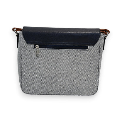 Elegante Schultertasche Mélanie Paris in Marineblau und Grau, Leinen mit Lurex, Lederdetails und Reißverschluss