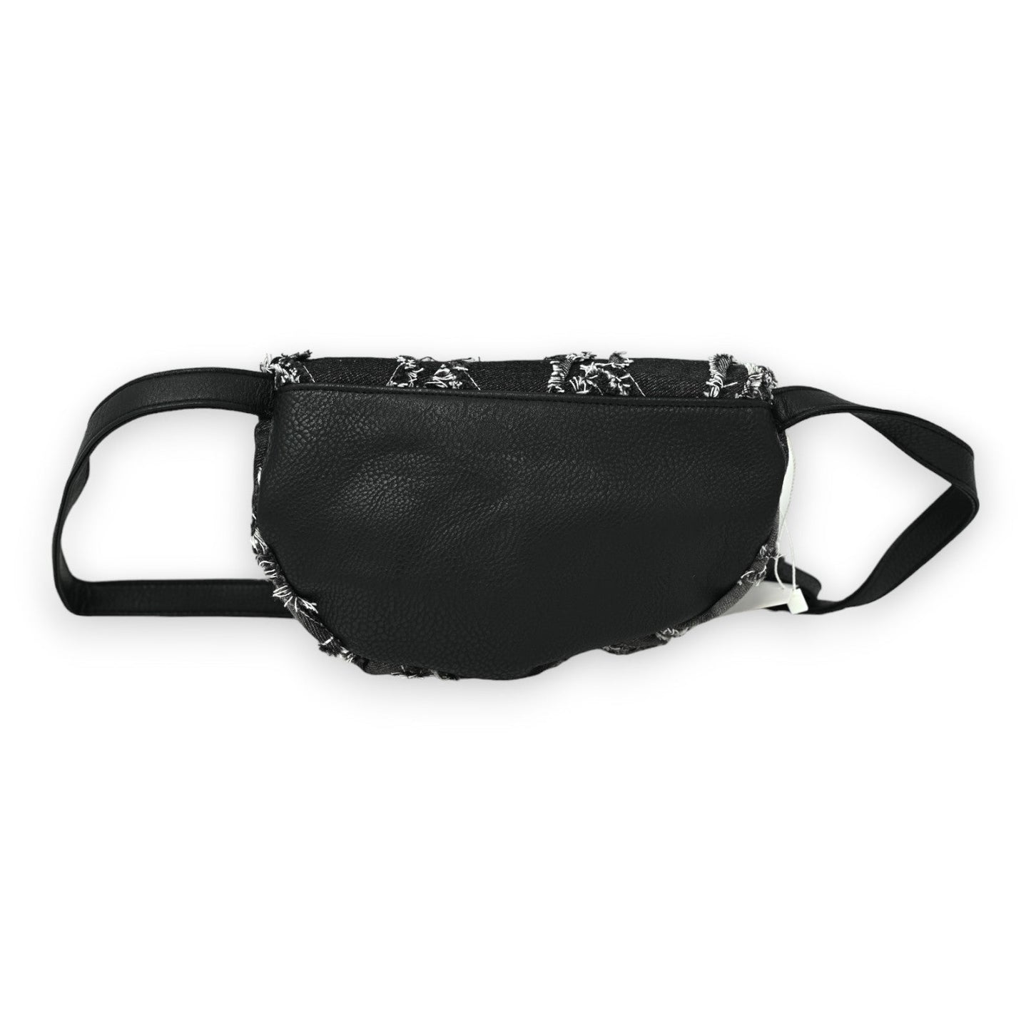 Schwarze Bauchtasche aus Leder mit Jeans-Akzenten, verwaschener Look, verstellbarer Schulterriemen, modisches Accessoire