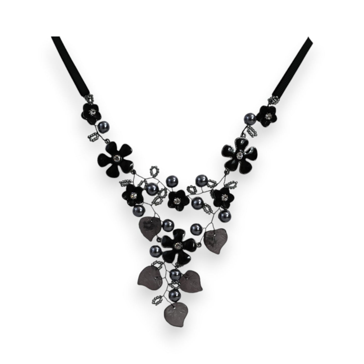 Schwarze Blumen-Halskette Ikita Eleganz