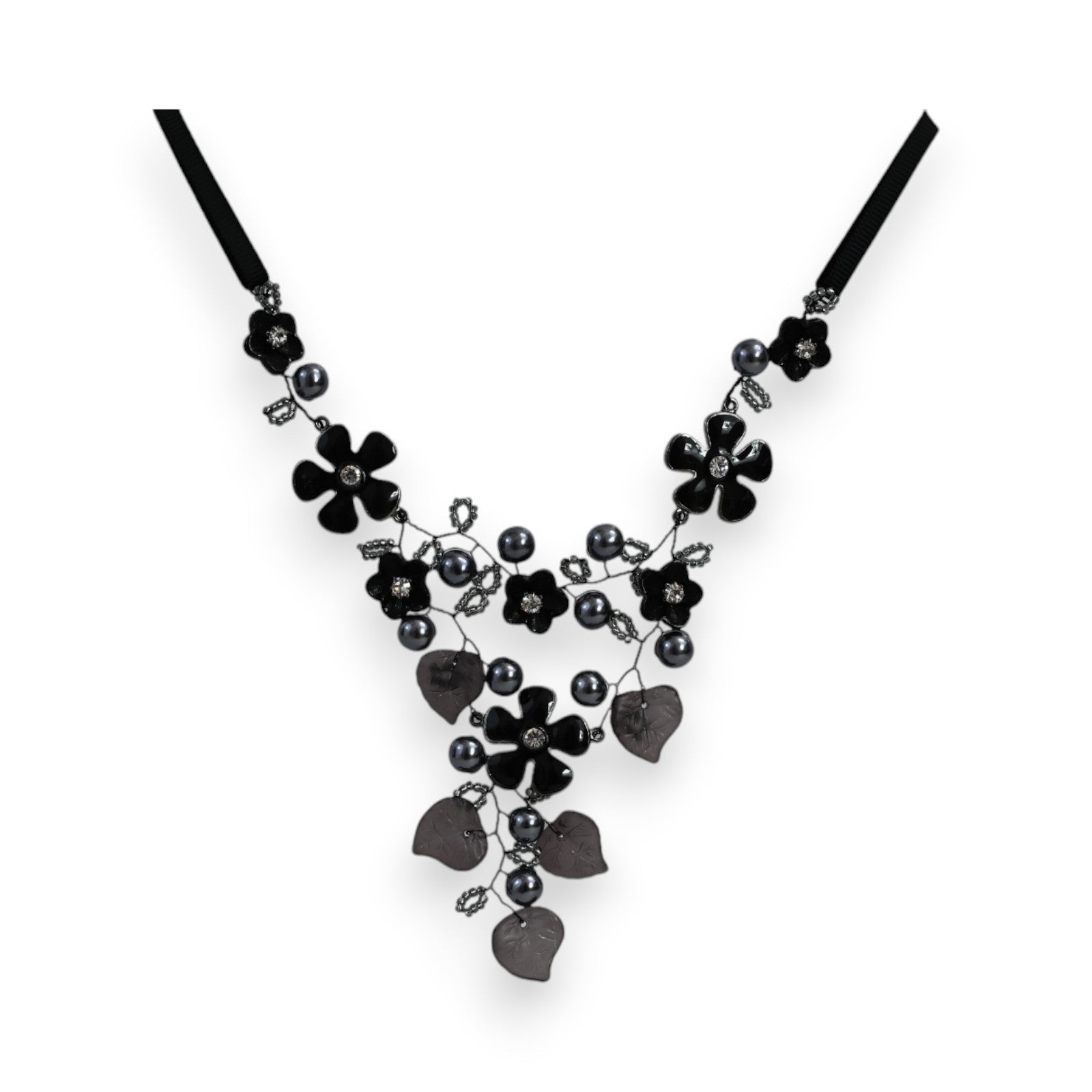 Schwarze Blumen-Halskette Ikita Eleganz