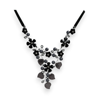 Schwarze Blumen-Halskette Ikita Eleganz