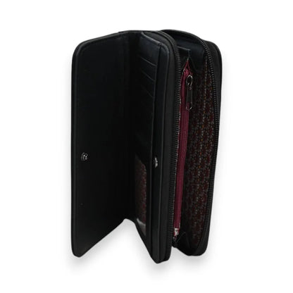 Schwarze Geldbörse Mélanie Paris mit silbernem Lochmuster, mit Reißverschluss und Fächern