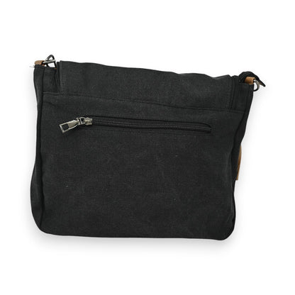Schwarze Canvas-Schultertasche mit Reißverschlusstasche, Vintage-Look, robuste Trageriemen und praktisches Design