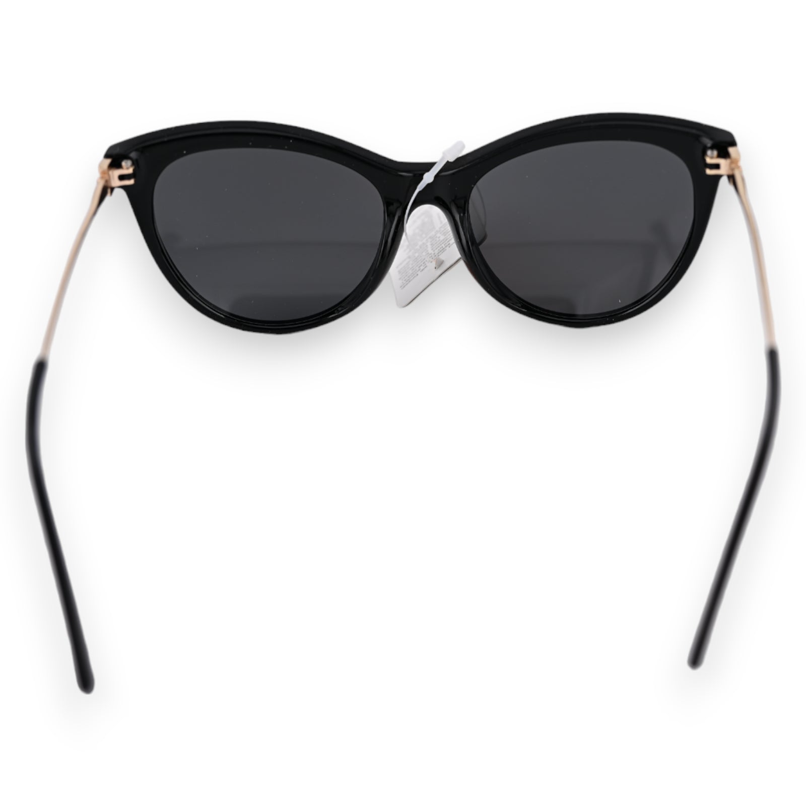 Elegante schwarze Sonnenbrille mit Katzenaugen-Form und goldenen Bügeln, ideal für modebewusste Träger