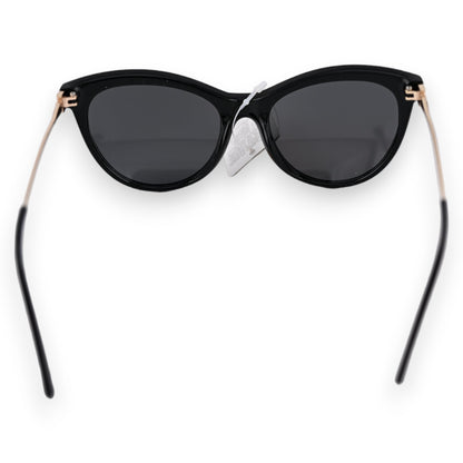 Elegante schwarze Sonnenbrille mit Katzenaugen-Form und goldenen Bügeln, ideal für modebewusste Träger