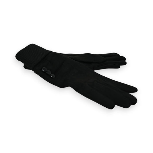 Elegante schwarze Damenhandschuhe mit Knöpfen, aus Strick und Wildleder, für Winter und formelle Anlässe