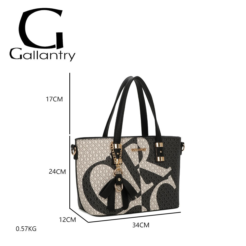 Elegante Gallantry Handtasche mit Monogramm-Muster, schwarz-grau, 34x24x12cm, 0,57kg, strukturiertes Design mit Griffen