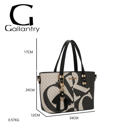 Elegante Gallantry Handtasche mit Monogramm-Muster, schwarz-grau, 34x24x12cm, 0,57kg, strukturiertes Design mit Griffen