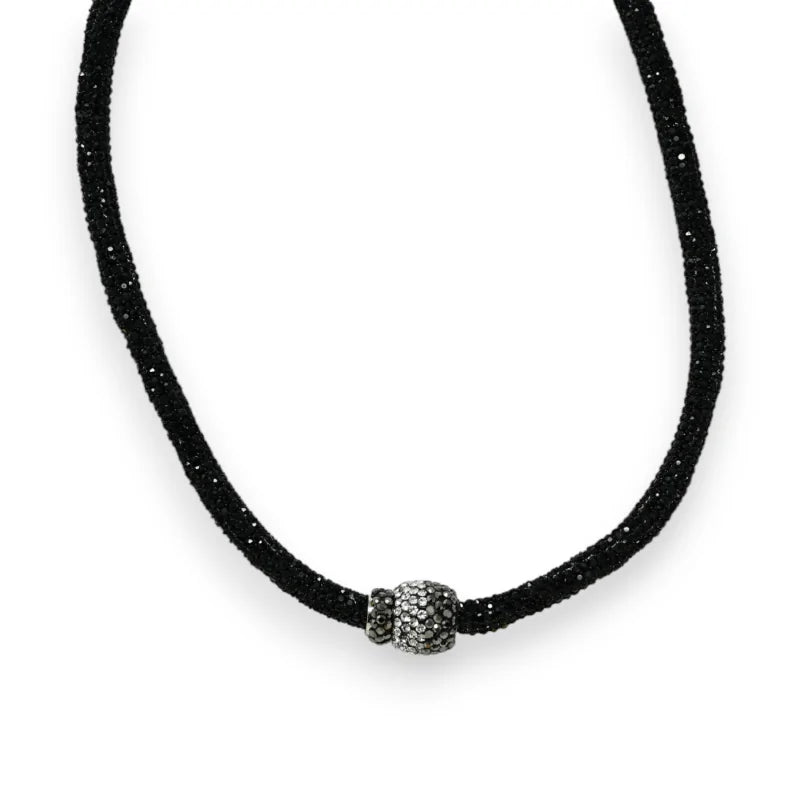 Schwarze Choker-Halskette mit magnetischer Strass-Kugel