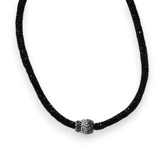 Schwarze Choker-Halskette mit magnetischer Strass-Kugel