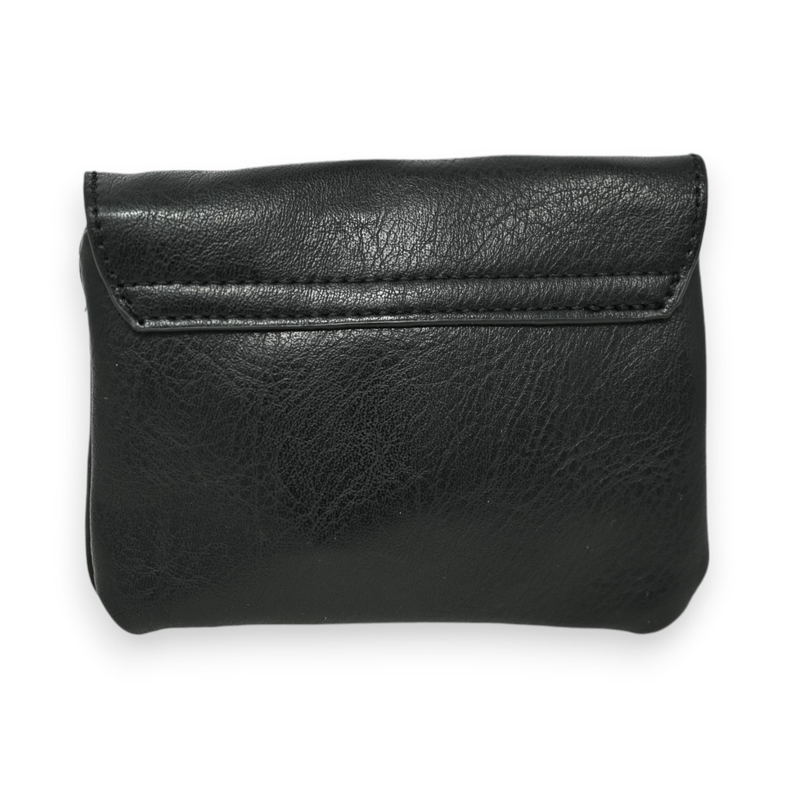 Schwarze Leder-Geldbörse mit Klappe, kompaktes Design, glatte Oberfläche, elegantes Accessoire für Alltagsgebrauch