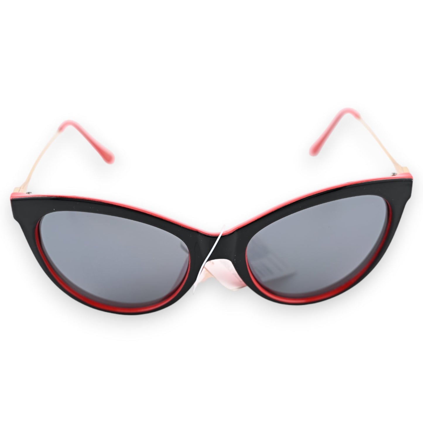 Retro Cateye-Sonnenbrille in Schwarz und Rot, Schmetterlingsform, graue Gläser, stylischer Vintage-Look