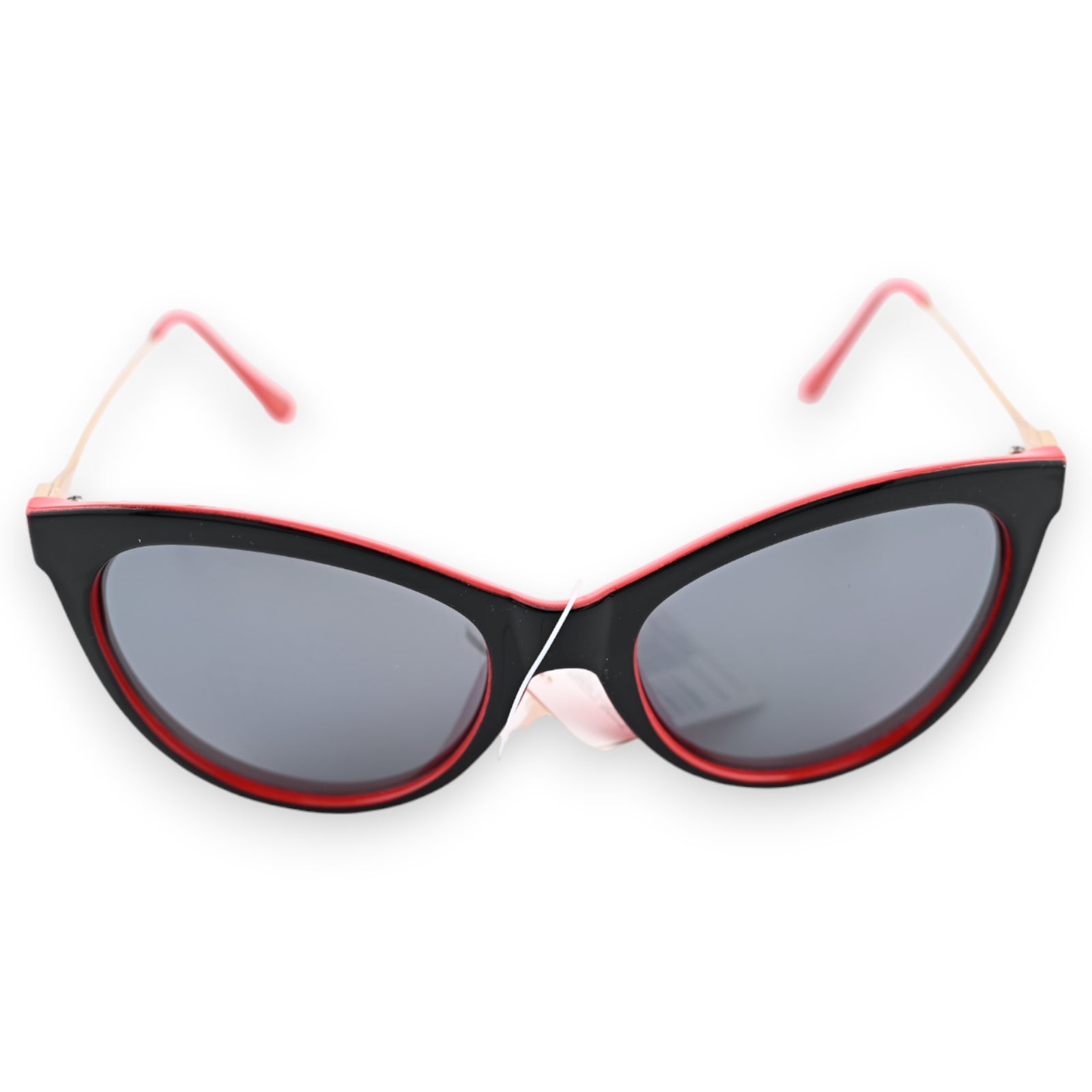 Retro Cateye-Sonnenbrille in Schwarz und Rot, Schmetterlingsform, graue Gläser, stylischer Vintage-Look