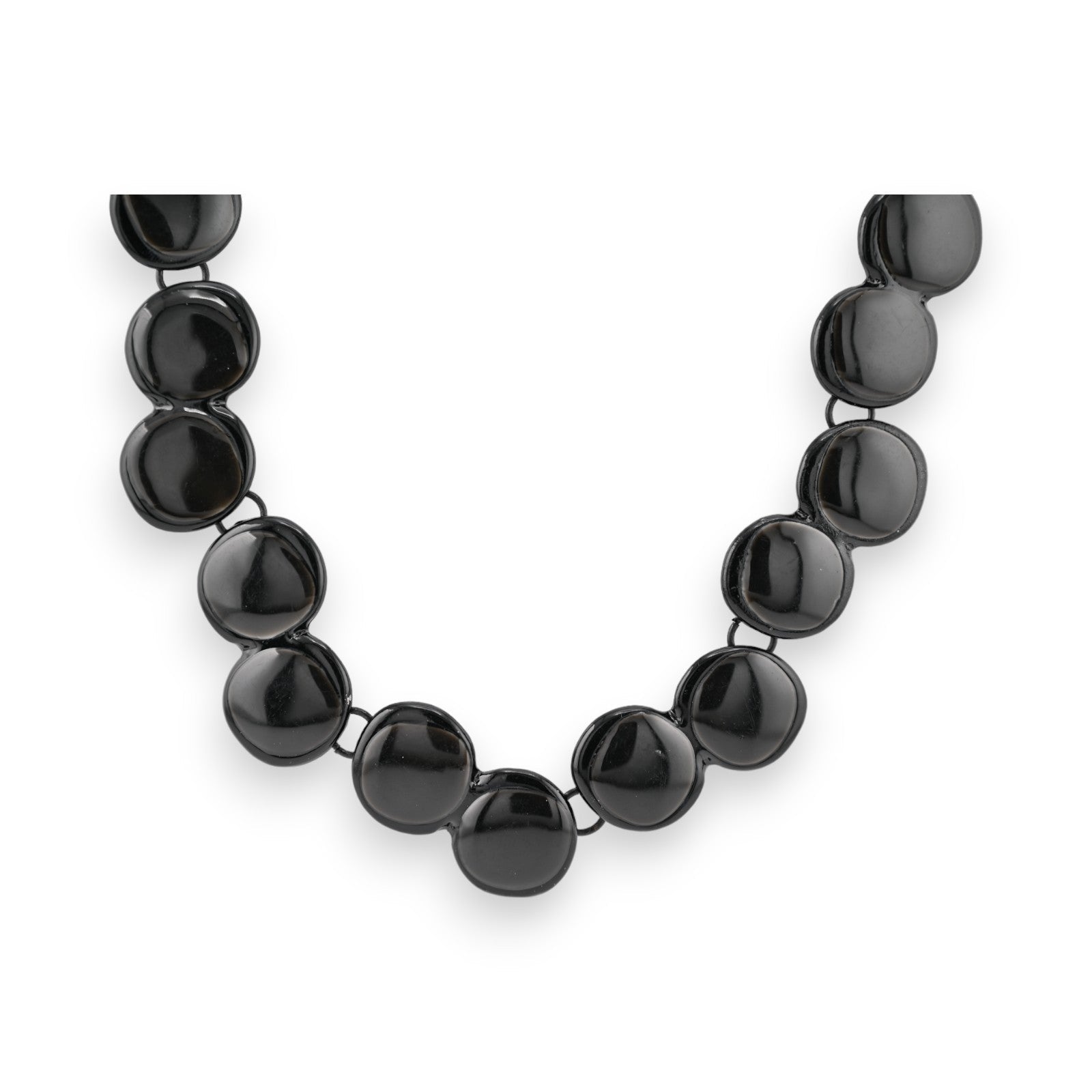 Elegante schwarze Halskette mit glänzenden runden Elementen, modern und schlicht gestaltet für stilvolle Outfits