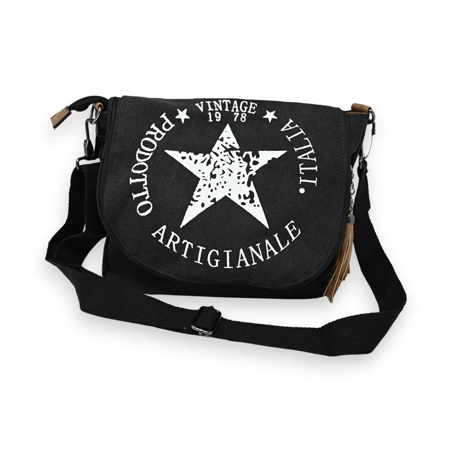 Vintage Schultertasche Stern Schwarz