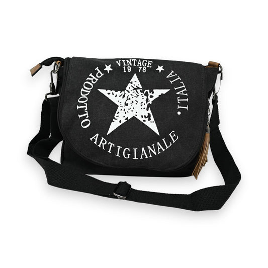 Vintage Schultertasche Stern Schwarz