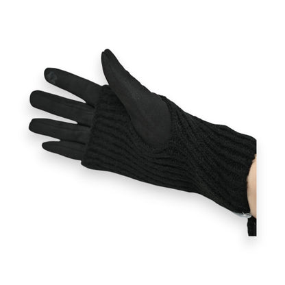 Schwarzer 2-in-1 Handschuh mit Strickbündchen und Wildlederimitat-Handfläche, elegant und warm für den Winter
