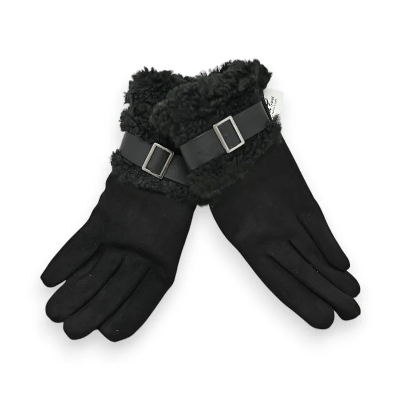 Schwarze gefütterte Winterhandschuhe mit Kunstfell