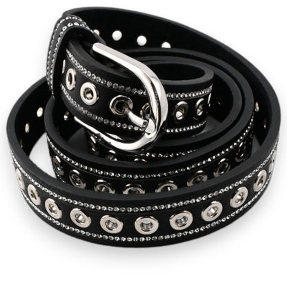 Ceinture noire cloutée et strassée femme