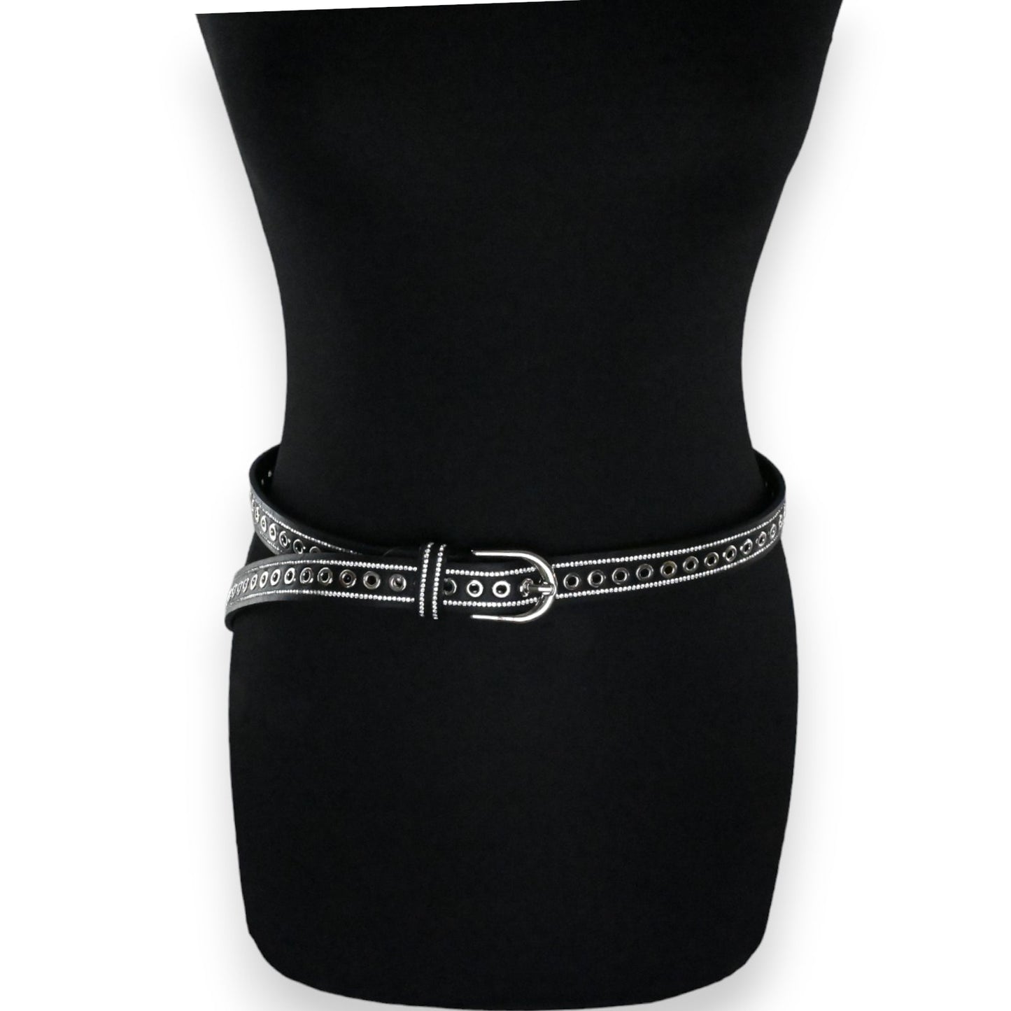 Ceinture noire cloutée et strassée femme
