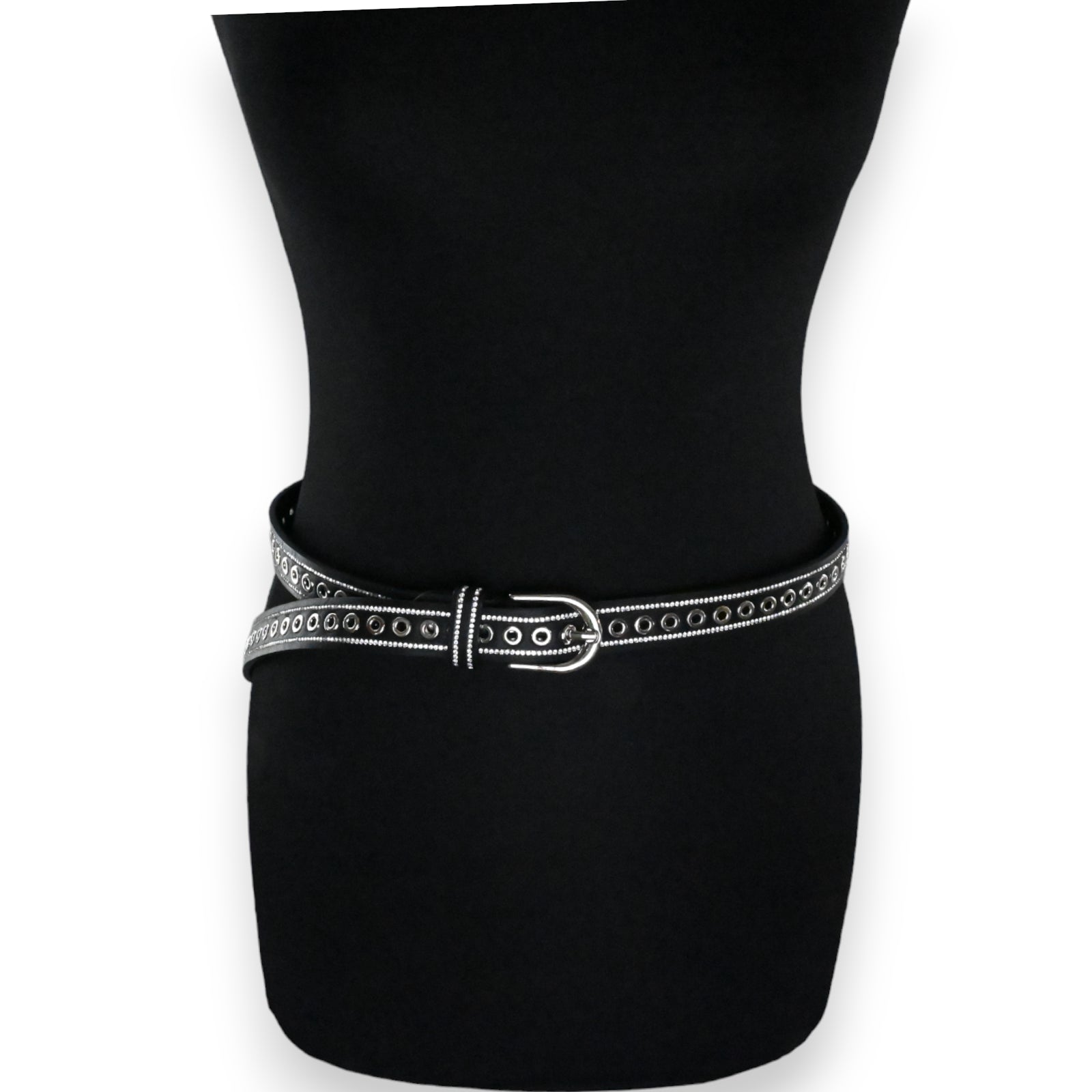 Ceinture noire cloutée et strassée femme