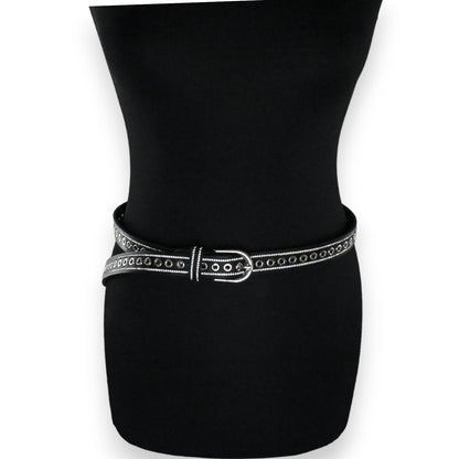 Ceinture noire cloutée et strassée femme