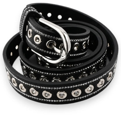 Schwarzer Gürtel mit Nieten und Strasssteine für Damen