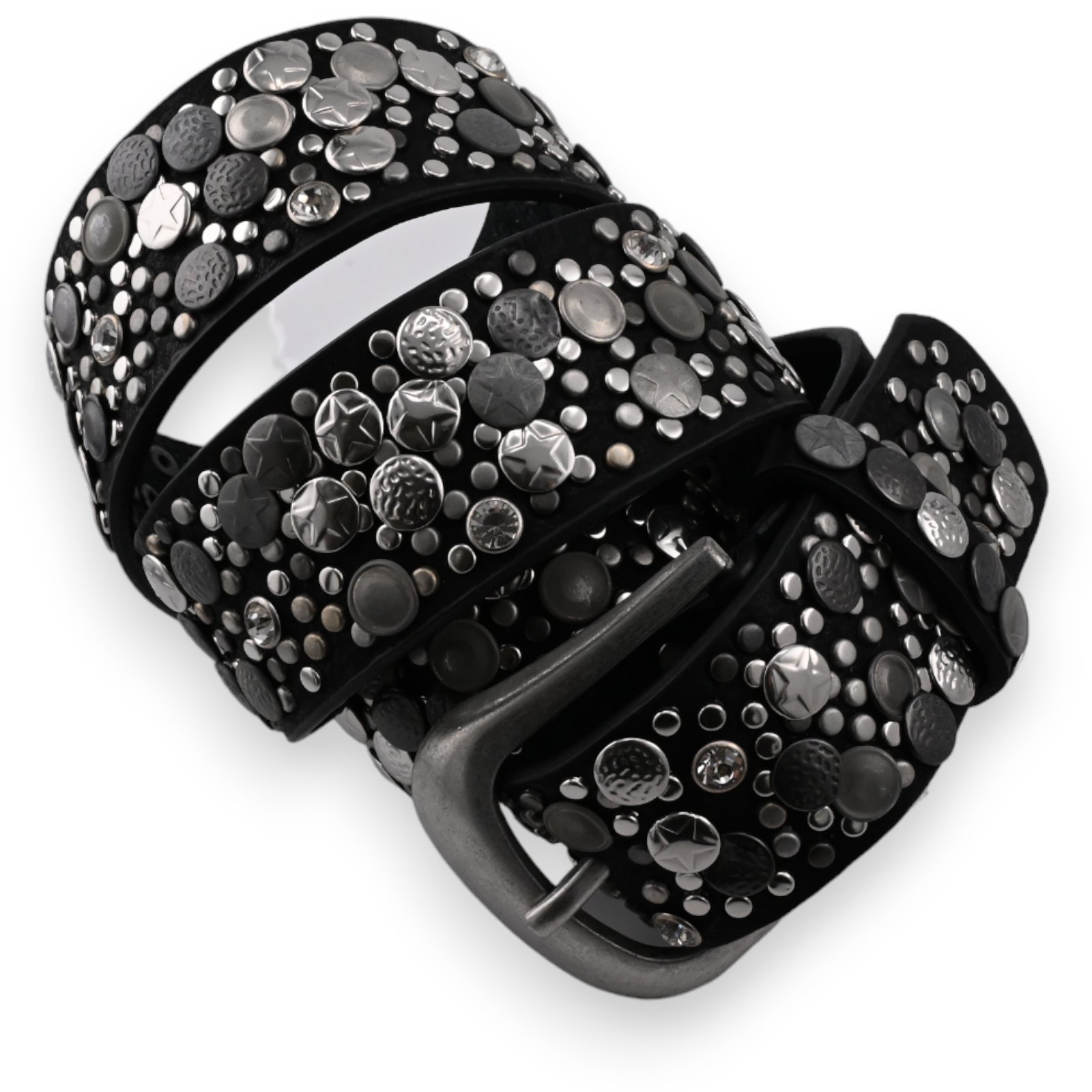 Ceinture femme cloutée argentée et noire