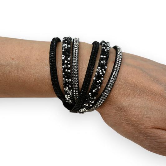 Doppelarmband schwarz mit weißen Strass