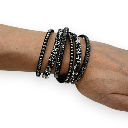 Doppelarmband schwarz Strass