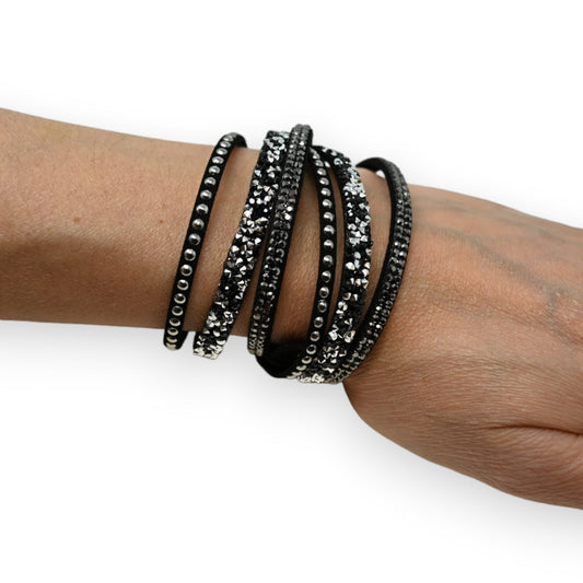 Doppelarmband schwarz Strass