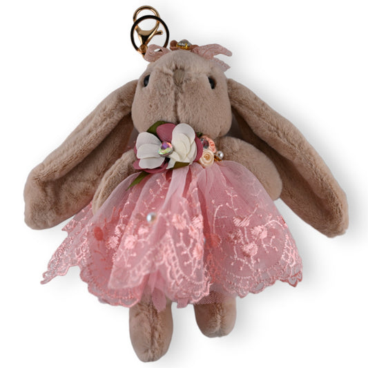 Shabby-Taupe und Rosa Hasen Schlüsselanhänger