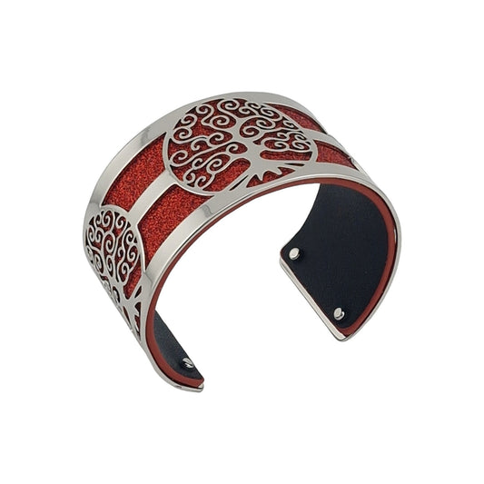Armband Manschette Baum des Lebens Silber ähnlich Leder Rot Pailletten und schwarz