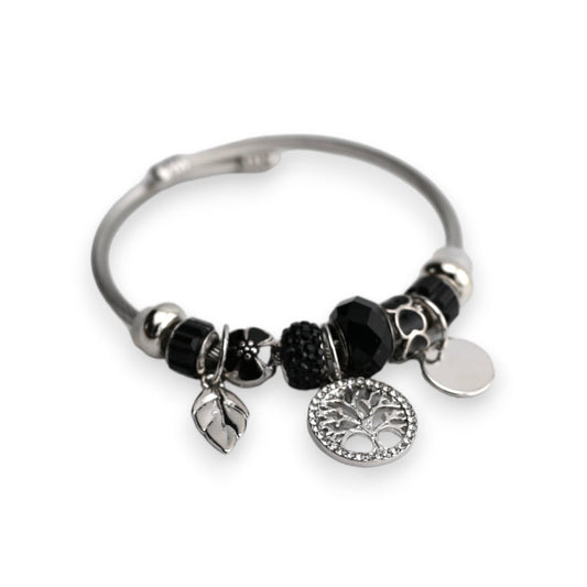 Stabiles Armband Charme schwarz und silber Baum des Lebens