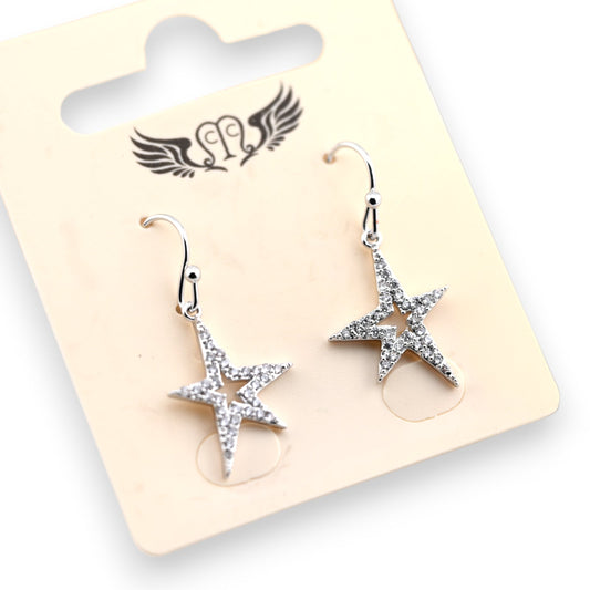 Fantasie-Ohrringe Silber asymmetrische Stern Strass