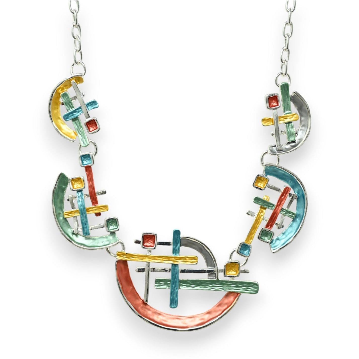 Schmuckset Silberhalskette in geometrischer, mehrfarbiger Form