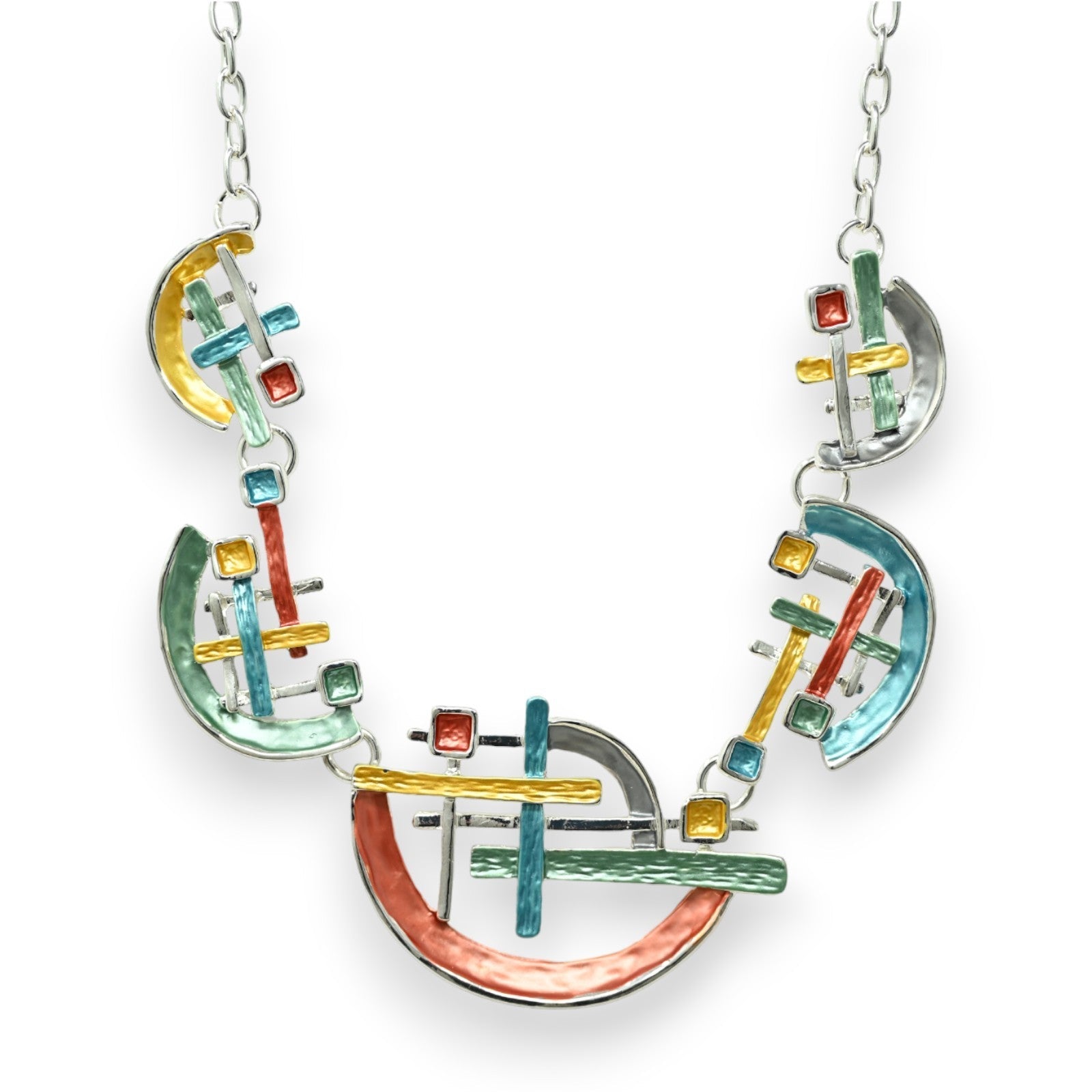 Schmuckset Silberhalskette in geometrischer, mehrfarbiger Form