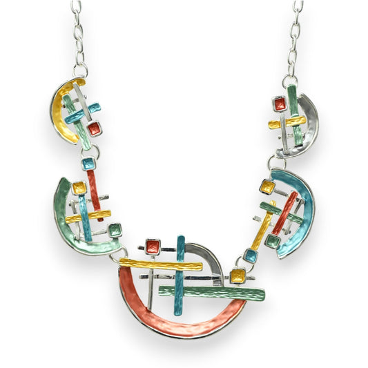 Schmuckset Silberhalskette in geometrischer, mehrfarbiger Form